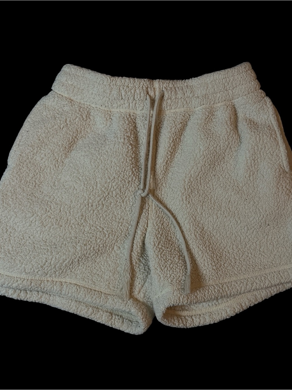 Cozy Fuzzy Medium 28x14 High-Waist Drawstring Shorts - Cream